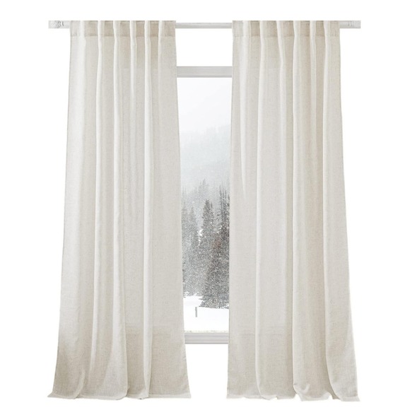 2 Flax Linen Blend Curtain Panels, Each 52"W x 90"L, Semi-Sheer, Light Filtering - Picture 1 of 8